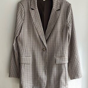 Marled Black, Brown and White Checkered Blazer